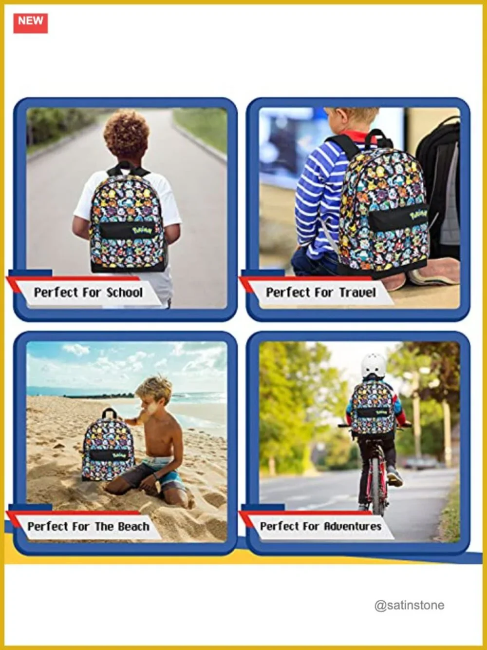 Kids Backpack with Pikachu Characters, Lightweight Daypack for School Travel
